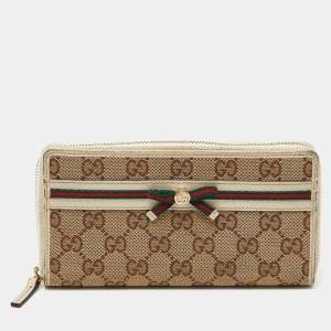 Gucci Beige/Cream GG Canvas and Leather Princy Zip Around Wallet
