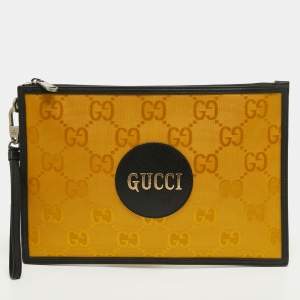 Gucci Mustard/Black GG Nylon and Leather Off The Grid Clutch
