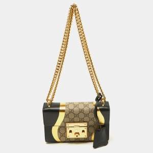 Pre Owned Gucci Tri Color GG Supreme Canvas and Leather Small Padlock Shoulder Bag