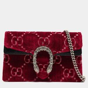 Gucci Red GG Velvet and Patent Leather Super Mini Dionysus Bag