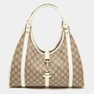 Gucci White/Beige GG Supreme Canvas and Patent Leather Joy Shoulder Bag