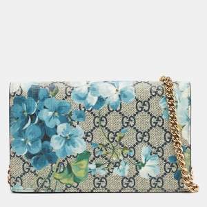 Gucci Beige GG Supreme Canvas Blooms Wallet On Chain