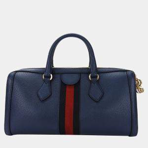 Gucci Blue leather Ophidia Medium Boston Bag
