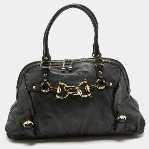 Gucci Black Leather Horsebit Shoulder Bag