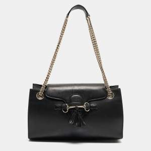 Gucci Black Leather Large Emily Chain Shoulder Bag