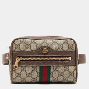 Pre Owned Gucci Brown/Beige GG Supreme Canvas and Leather Small Ophidia Belt Bag