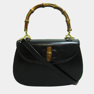 Gucci Black Leather Medium Bamboo 1947 Top Handle Bag