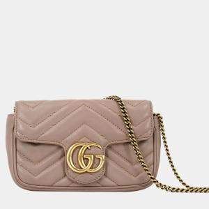 Gucci Pink Leather Super Mini GG Marmont Shoulder Bag