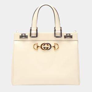 Gucci White Leather Medium Zumi Top Handle Bag