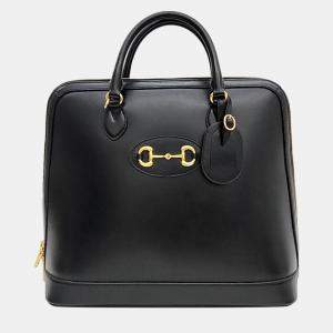 Gucci Black Leather 1955 Horsebit Medium Top Handle Bag