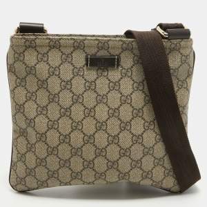 Gucci Beige/Brown GG Supreme Canvas Slim Messenger Bag