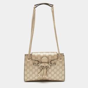 Pre Owned Gucci Pale Gold Guccissima Leather Small Emily Chain Shoulder Bag