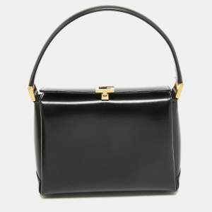Gucci Black Glossy Leather G Logo Top Handle Bag