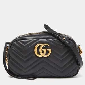 Gucci Black Matelassé Leather Small GG Marmont Camera Bag