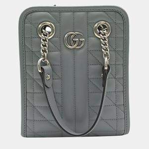 Gucci Grey Leather Mini GG Marmont Shoulder Bag