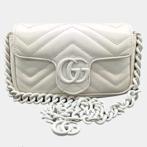 Gucci White Leather GG Marmont Belt Bag