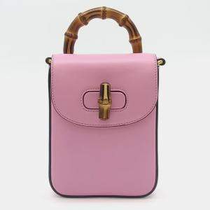 Gucci Pink Leather Mini Bamboo Tote Bag