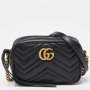 Gucci Black Matelassé Leather Small GG Marmont Camera Bag