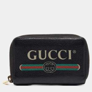 Gucci Black Leather Logo Zip Purse 