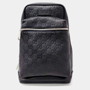 Gucci Black Leather GG Signature Sling Backpack
