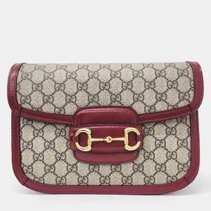 Gucci Beige/Red GG Canvas and Leather 1955 Horsebit Shoulder Bag