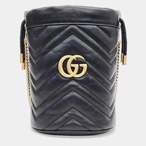 Gucci Black Leather Calfskin Quilted Mini GG Marmont 2.0 Bucket Bag 