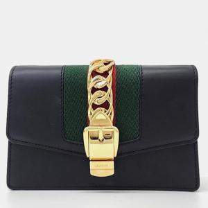 Pre Owned Gucci Black Calfskin Small Sylvie Shoulder Bag 