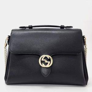 Gucci Black Leather Small Dollar Interlocking G Top Handle Bag
