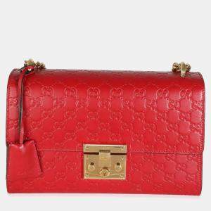 Gucci Red Leather Medium Padlock Shoulder Bag