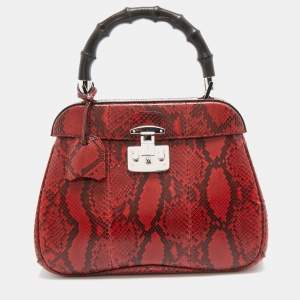Gucci Red Python Medium Lady Lock Top Handle Bag