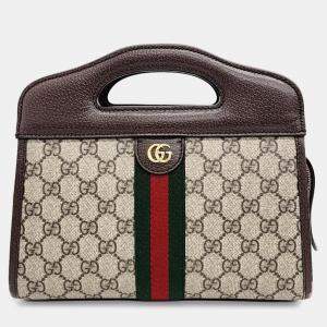 Gucci Beige/Brown GG Coated Canvas Small Ophidia Cut Out Handle Tote