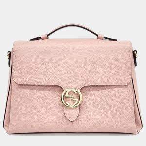 Gucci Soft Pink Dollar Calfskin Medium Interlocking G Top Handle Shoulder Bag 
