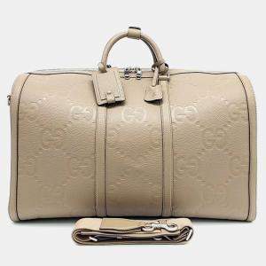 Gucci Brown Leather Jumbo GG Large Duffle Bag