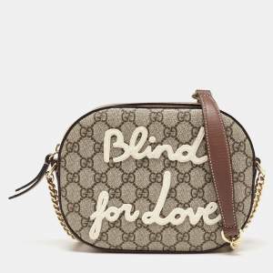 Pre Owned Gucci Beige/Brown GG Supreme Canvas and Leather Mini Blind For Love Shoulder Bag