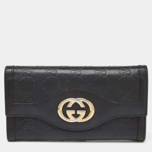 Gucci Black Guccissima Leather Flap Continental Wallet