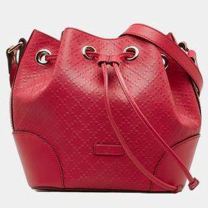Gucci Red Leather Diamante Leather Hilary Medium Bucket Bag