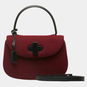 Gucci Red Cotton Twist Lock Bamboo Shoulder Bag
