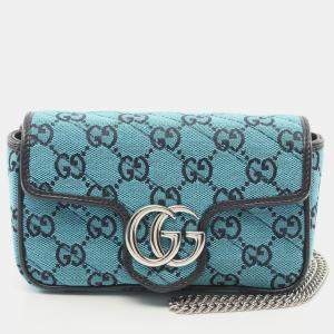Gucci GG Marmont Super mini bag Chain shoulder bag Canvas Leather Blue Black