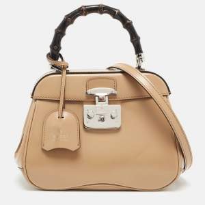 Pre Owned Gucci Beige Glossy Leather Mini Lady Lock Bamboo Top Handle Bag