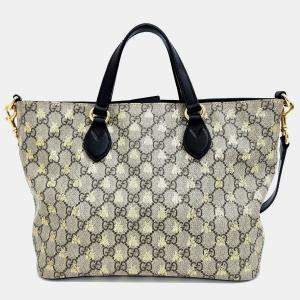 Pre Owned Gucci Black/Beige GG Canvas Bee Tote Bag