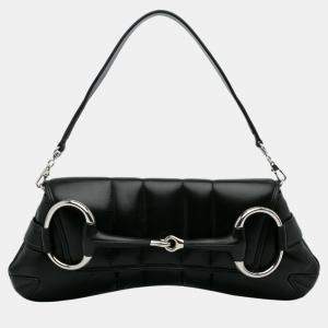 Gucci Black Leather Horsebit Chain Satchel