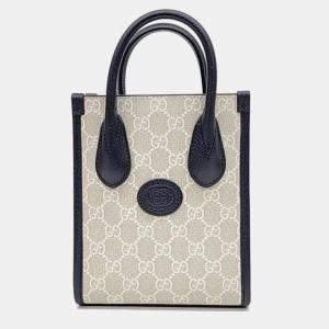 مملوكة مسبقًا Gucci Ivory/Navy GG Canvas Ophidia Mini Tote Bag