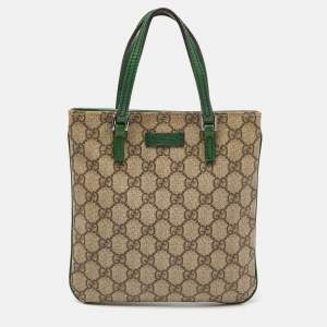 مملوكة مسبقًا Gucci Beige/Green GG Supreme Canvas and Leather Tote