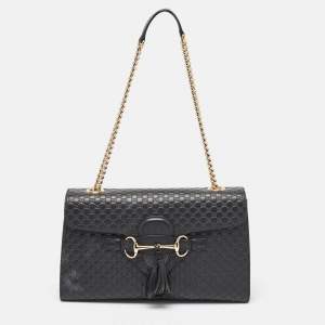 Pre Owned Gucci Black Microguccissima Leather Medium Emily Shoulder Bag
