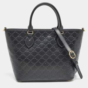Pre Owned Gucci Black Guccissima Leather Zip Tote