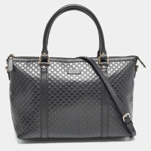 Pre Owned Gucci Black Guccissima Leather Zip Tote