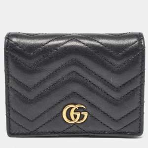 Gucci Black Matelassé Leather GG Marmont Card Case 