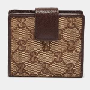 Gucci Beige/Brown GG Canvas and Leather Flap Bifold Wallet