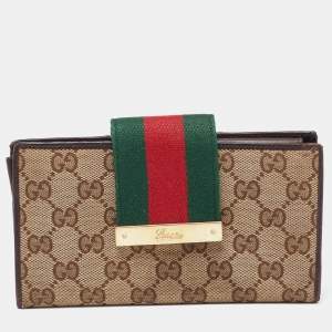 Gucci Beige/Ebony GG Canvas and Leather Ladies Web Continental Wallet