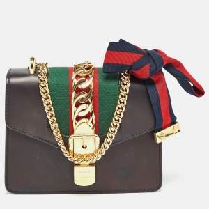 Pre Owned Gucci Black Leather Mini Web Chain Sylvie Crossbody Bag